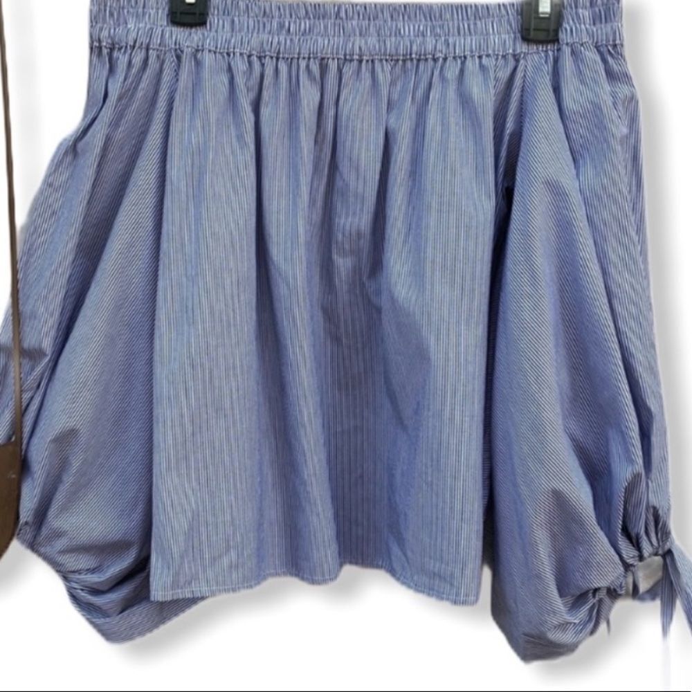 MISA Pinstripe Off Shoulder Blouse Blue NWT